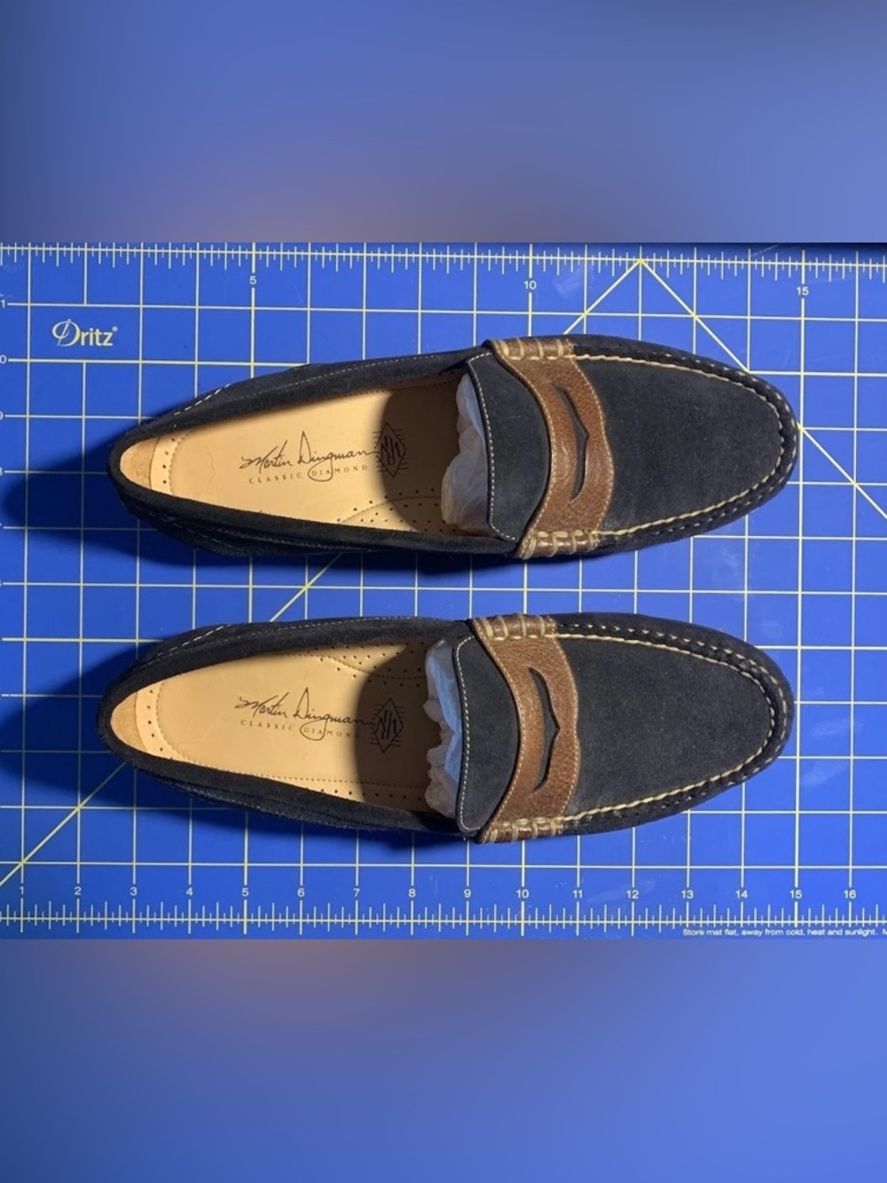 Martin Dingman Navy Suede Men’s Penny Loafer Driving Moccasin - Picture 3 of 5